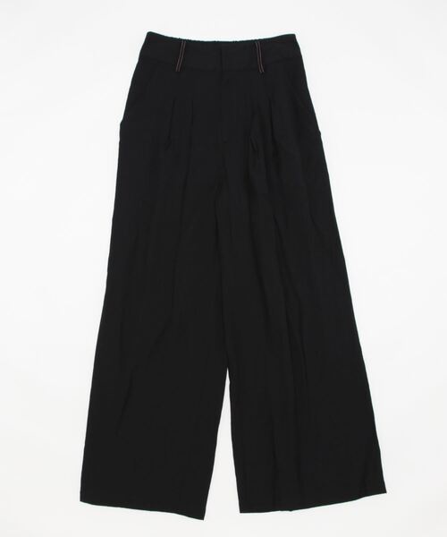 Q（キュー）の「レーヨンスラブワイドパンツ（その他パンツ・レディース・ブラック/ベージュ・MEDIUM）」の5枚目の写真