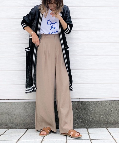 Q（キュー）の「レーヨンスラブワイドパンツ（その他パンツ・レディース・ブラック/ベージュ・MEDIUM）」の10枚目の写真