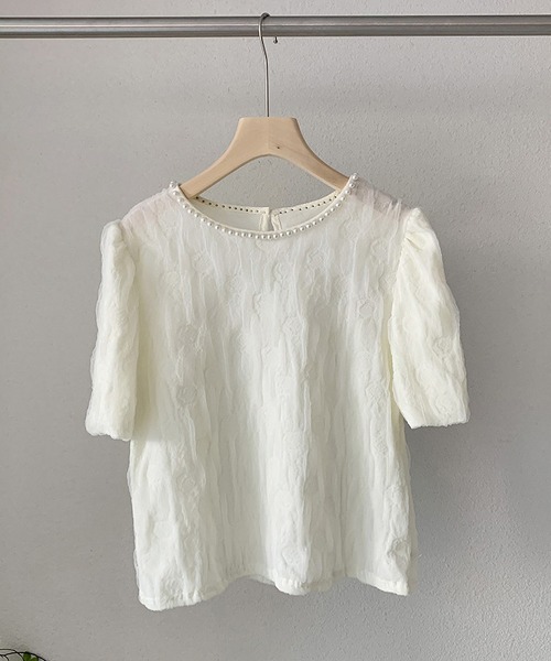 MAISON DE THERESE（メゾン ド テレーズ）の「バブルスリーブ半袖ブラウス（シャツ/ブラウス・レディース・ホワイト/ブラック/グリーン/アイボリー・M）」の3枚目の写真