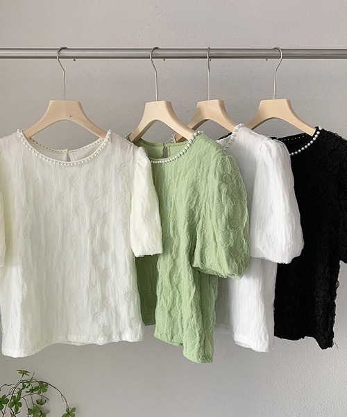 MAISON DE THERESE（メゾン ド テレーズ）の「バブルスリーブ半袖ブラウス（シャツ/ブラウス・レディース・ホワイト/ブラック/グリーン/アイボリー・M）」の5枚目の写真