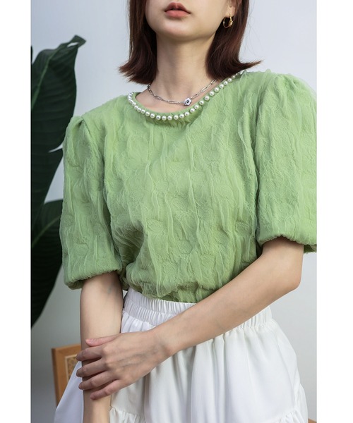 MAISON DE THERESE（メゾン ド テレーズ）の「バブルスリーブ半袖ブラウス（シャツ/ブラウス・レディース・ホワイト/ブラック/グリーン/アイボリー・M）」の16枚目の写真