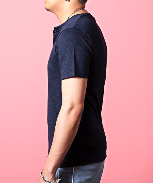 LUXSTYLE(ラグスタイル)の「スラブ天竺ヘンリーネック半袖Tシャツ(Tシャツ/カットソー・メンズ・ホワイト/ブラック/ネイビー/グレー/ライトピンク・M/L/XL)」の8枚目の写真