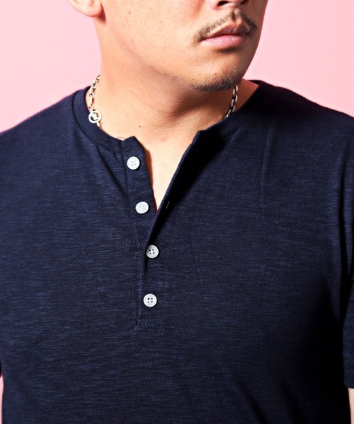 LUXSTYLE(ラグスタイル)の「スラブ天竺ヘンリーネック半袖Tシャツ(Tシャツ/カットソー・メンズ・ホワイト/ブラック/ネイビー/グレー/ライトピンク・M/L/XL)」の12枚目の写真