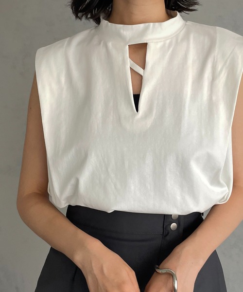 &g'aime（アンジェム）の「【&g’aime】センターラインショルダータックTシャツ（Tシャツ/カットソー・レディース・ホワイト/ブラック/グレー・FREE）」の14枚目の写真