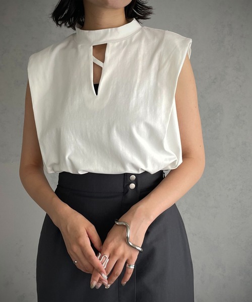 &g'aime（アンジェム）の「【&g’aime】センターラインショルダータックTシャツ（Tシャツ/カットソー・レディース・ホワイト/ブラック/グレー・FREE）」の19枚目の写真