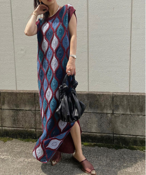 Ameri（アメリ）の「2WAY WAVE COASTER TIGHT KNIT DRESS（ワンピース 