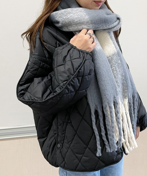 StyleSea（スタイルシー）の「チェック柄ボリュームマフラー（マフラー・レディース・パープル/ブルー/イエロー・MEDIUM）」の19枚目の写真