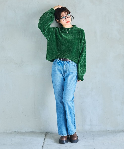 RAGEBLUE（レイジブルー）の「ボリュームスリーブモールショートニット（ニット/セーター・レディース・ブラウン/ブルー/グリーン/ネイビー/オフホワイト・FREE）」の18枚目の写真