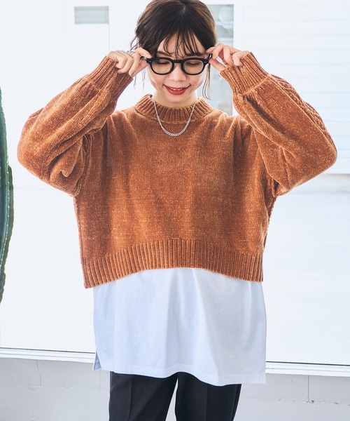 RAGEBLUE（レイジブルー）の「ボリュームスリーブモールショートニット（ニット/セーター・レディース・ブラウン/ブルー/グリーン/ネイビー/オフホワイト・FREE）」の19枚目の写真