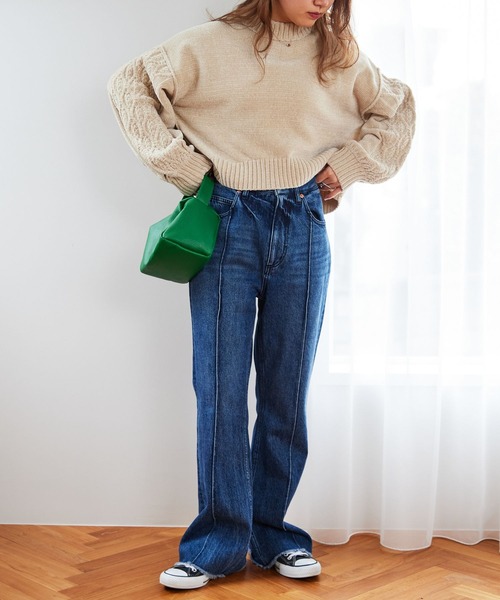 RAGEBLUE（レイジブルー）の「ボリュームスリーブモールショートニット（ニット/セーター・レディース・ブラウン/ブルー/グリーン/ネイビー/オフホワイト・FREE）」の6枚目の写真