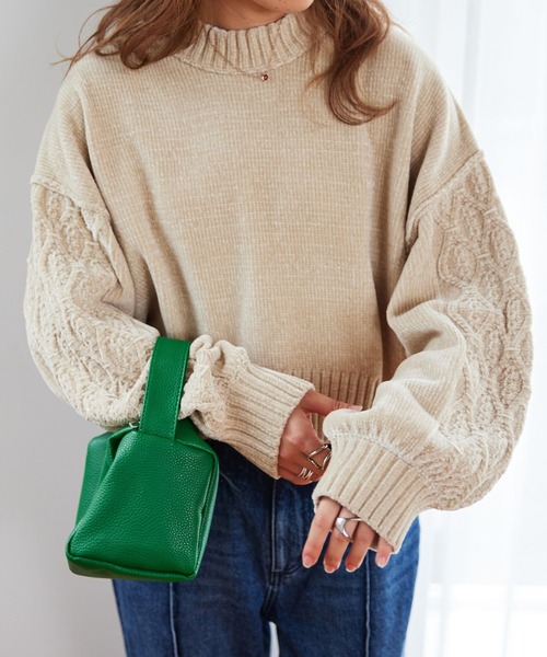 RAGEBLUE（レイジブルー）の「ボリュームスリーブモールショートニット（ニット/セーター・レディース・ブラウン/ブルー/グリーン/ネイビー/オフホワイト・FREE）」の7枚目の写真