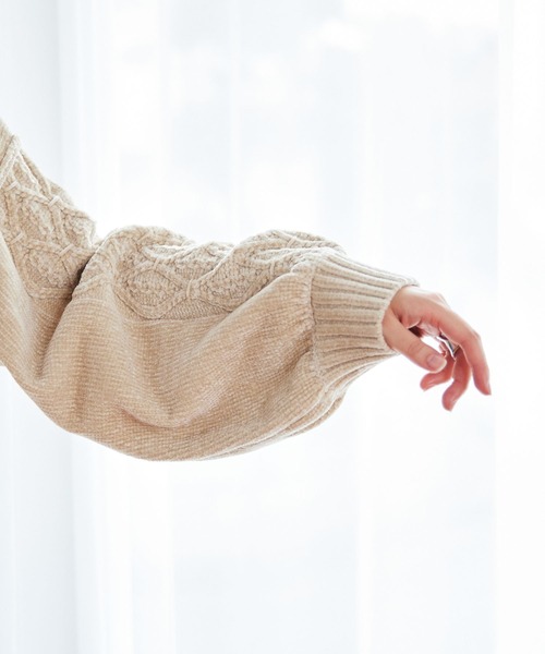 RAGEBLUE（レイジブルー）の「ボリュームスリーブモールショートニット（ニット/セーター・レディース・ブラウン/ブルー/グリーン/ネイビー/オフホワイト・FREE）」の9枚目の写真