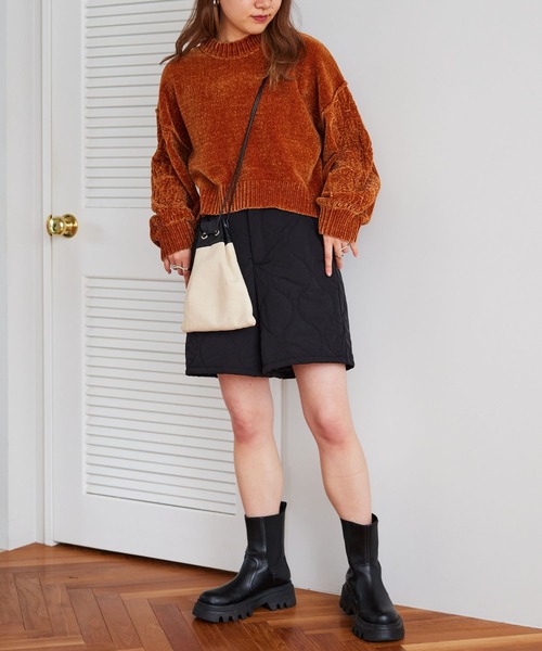 RAGEBLUE（レイジブルー）の「ボリュームスリーブモールショートニット（ニット/セーター・レディース・ブラウン/ブルー/グリーン/ネイビー/オフホワイト・FREE）」の10枚目の写真