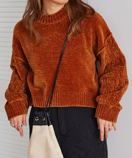 RAGEBLUE（レイジブルー）の「ボリュームスリーブモールショートニット（ニット/セーター・レディース・ブラウン/ブルー/グリーン/ネイビー/オフホワイト・FREE）」の11枚目の写真