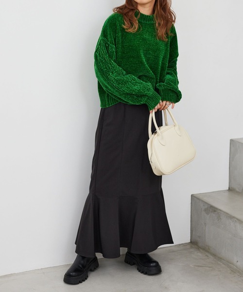 RAGEBLUE（レイジブルー）の「ボリュームスリーブモールショートニット（ニット/セーター・レディース・ブラウン/ブルー/グリーン/ネイビー/オフホワイト・FREE）」の12枚目の写真