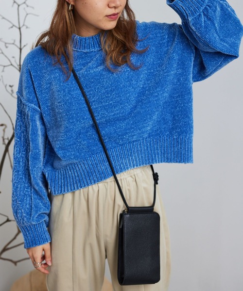 RAGEBLUE（レイジブルー）の「ボリュームスリーブモールショートニット（ニット/セーター・レディース・ブラウン/ブルー/グリーン/ネイビー/オフホワイト・FREE）」の15枚目の写真
