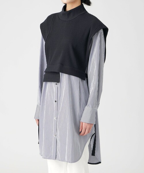 LOVELESS（ラブレス）の「リブベストドッキング ロングシャツ（シャツ/ブラウス・レディース・ネイビー/オフホワイト・36）」の4枚目の写真