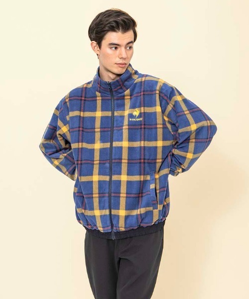 le coq sportif(ルコックスポルティフ)の「ルコック フリースジャケット スポーツウエア メンズ リバーシブル ボアフリース セーター フリース ニット 防寒 トレーニングウエア(ブルゾン・メンズ・イエロー/ブルー・L/M/XL/M(M))」の2枚目の写真