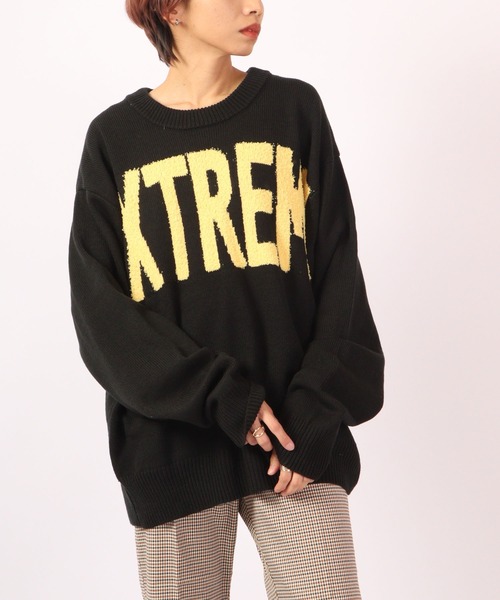 RE730(アールイーセブンサーティー)の「Alphabet wide cool neck knit / 英字ニット ワイドクールネック(ニット/セーター・メンズ・グリーン/ブラック/グレー・M/L)」の4枚目の写真