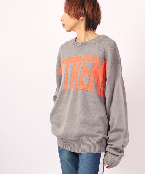 RE730(アールイーセブンサーティー)の「Alphabet wide cool neck knit / 英字ニット ワイドクールネック(ニット/セーター・メンズ・グリーン/ブラック/グレー・M/L)」の5枚目の写真
