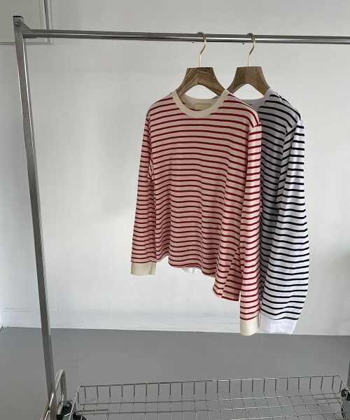 marjour（マージュール）の「BORDER LONG SLEEVE TEE（Tシャツ/カットソー・レディース・ホワイト×レッド/ブラック×ホワイト/ホワイト×ブラック・M）」の16枚目の写真