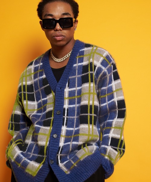 GALLIS ADDICTION（ガリスアディクション）の「GA MOHAIR-CHECK KNIT C/D（カーディガン/ボレロ・メンズ・ベージュ/ブルー/グリーン・FREE）」の3枚目の写真