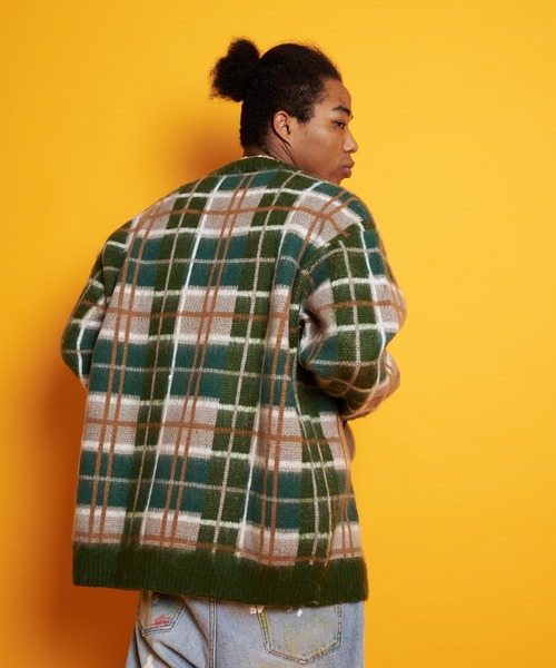 GALLIS ADDICTION（ガリスアディクション）の「GA MOHAIR-CHECK KNIT C/D（カーディガン/ボレロ・メンズ・ベージュ/ブルー/グリーン・FREE）」の7枚目の写真