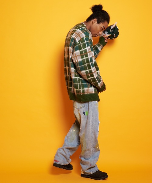 GALLIS ADDICTION（ガリスアディクション）の「GA MOHAIR-CHECK KNIT C/D（カーディガン/ボレロ・メンズ・ベージュ/ブルー/グリーン・FREE）」の14枚目の写真