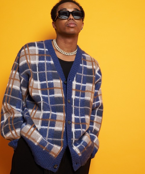 GALLIS ADDICTION（ガリスアディクション）の「GA MOHAIR-CHECK KNIT C/D（カーディガン/ボレロ・メンズ・ベージュ/ブルー/グリーン・FREE）」の16枚目の写真