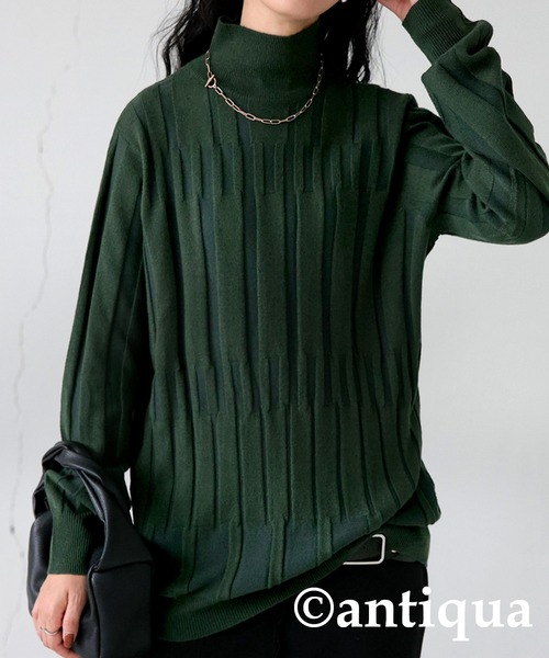 antiqua(アンティカ)の「ハイネックニット(ニット/セーター・レディース・グリーン/オレンジ/ブラック・FREE)」の2枚目の写真