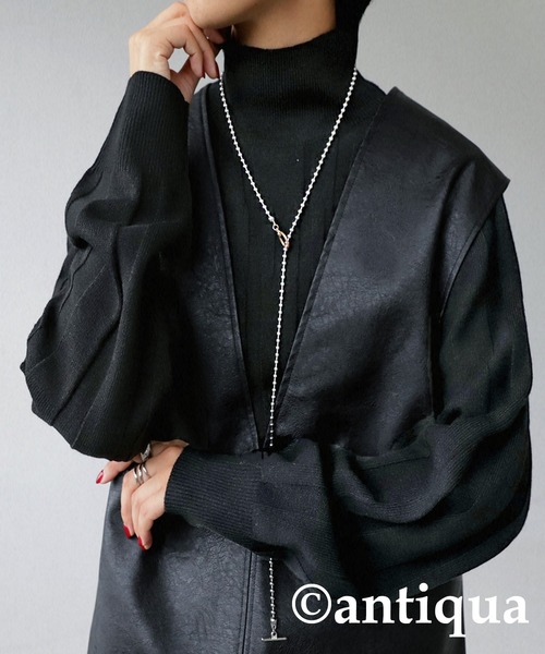 antiqua(アンティカ)の「ハイネックニット(ニット/セーター・レディース・グリーン/オレンジ/ブラック・FREE)」の4枚目の写真