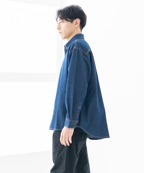 BRICK & SONS（ブリックアンドサンズ）の「リラックスデニムシャツ＜インディゴ＞（シャツ/ブラウス・メンズ・インディゴブルー・LL/S/M/L/XS）」の18枚目の写真