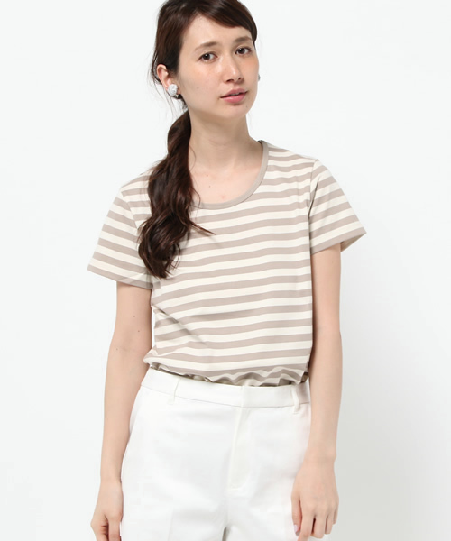 LE JUN（ルジュン）の「【VERY5月号掲載】細ボーダーＴシャツ（Tシャツ/カットソー・レディース・ブラック/グレー/ベージュ/グリーン/ダークグリーン/ネイビー/クリアブルー/パープル/レッド/イエロー・FREE）」の4枚目の写真