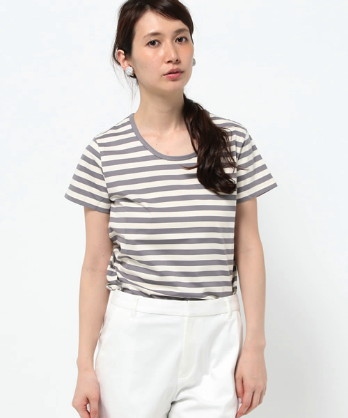 LE JUN（ルジュン）の「【VERY5月号掲載】細ボーダーＴシャツ（Tシャツ/カットソー・レディース・ブラック/グレー/ベージュ/グリーン/ダークグリーン/ネイビー/クリアブルー/パープル/レッド/イエロー・FREE）」の3枚目の写真