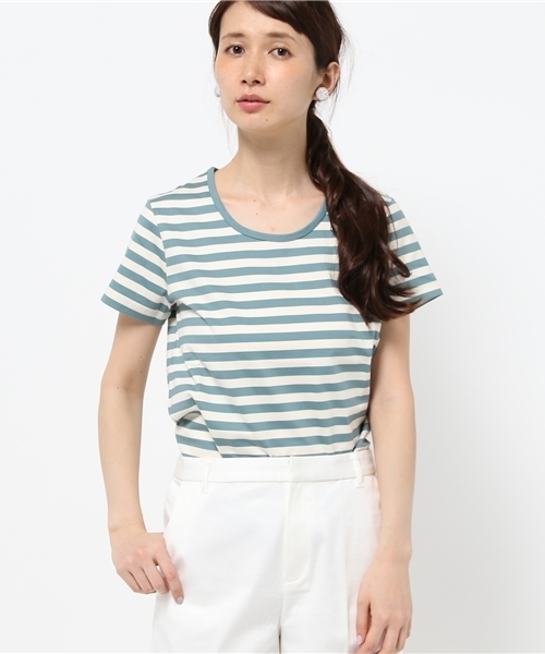 LE JUN（ルジュン）の「【VERY5月号掲載】細ボーダーＴシャツ（Tシャツ/カットソー・レディース・ブラック/グレー/ベージュ/グリーン/ダークグリーン/ネイビー/クリアブルー/パープル/レッド/イエロー・FREE）」の6枚目の写真