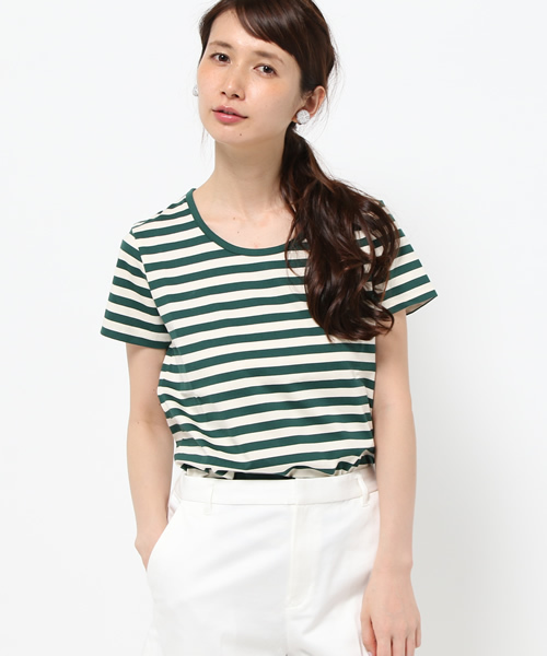 LE JUN（ルジュン）の「【VERY5月号掲載】細ボーダーＴシャツ（Tシャツ/カットソー・レディース・ブラック/グレー/ベージュ/グリーン/ダークグリーン/ネイビー/クリアブルー/パープル/レッド/イエロー・FREE）」の5枚目の写真