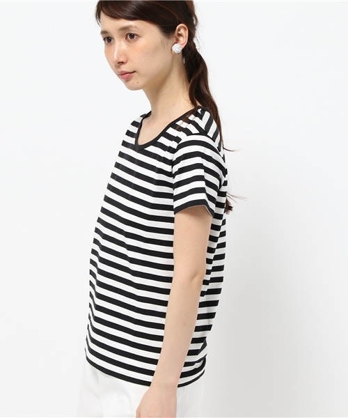 LE JUN（ルジュン）の「【VERY5月号掲載】細ボーダーＴシャツ（Tシャツ/カットソー・レディース・ブラック/グレー/ベージュ/グリーン/ダークグリーン/ネイビー/クリアブルー/パープル/レッド/イエロー・FREE）」の13枚目の写真