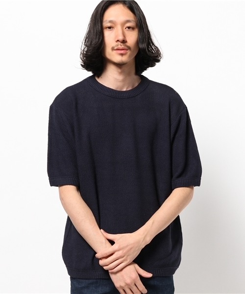 CIAOPANIC（チャオパニック）の「【Ciaopanic】　C/Lカノコ編みBIGニットTee5分袖（ニット/セーター・メンズ・アイボリー/ネイビー/グレー・MEDIUM/LARGE）」の3枚目の写真