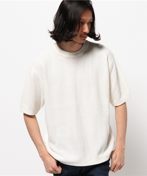 CIAOPANIC（チャオパニック）の「【Ciaopanic】　C/Lカノコ編みBIGニットTee5分袖（ニット/セーター・メンズ・アイボリー/ネイビー/グレー・MEDIUM/LARGE）」の2枚目の写真