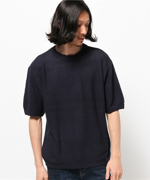 CIAOPANIC（チャオパニック）の「【Ciaopanic】　C/Lカノコ編みBIGニットTee5分袖（ニット/セーター・メンズ・アイボリー/ネイビー/グレー・MEDIUM/LARGE）」の5枚目の写真