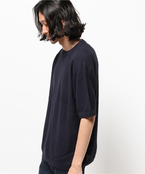 CIAOPANIC（チャオパニック）の「【Ciaopanic】　C/Lカノコ編みBIGニットTee5分袖（ニット/セーター・メンズ・アイボリー/ネイビー/グレー・MEDIUM/LARGE）」の6枚目の写真