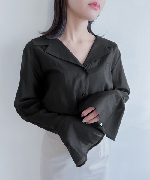 A part by（アパートバイ）の「ソデフレアカイキンシャツ（シャツ/ブラウス・レディース・ブラック/アイボリー・FREE）」の2枚目の写真