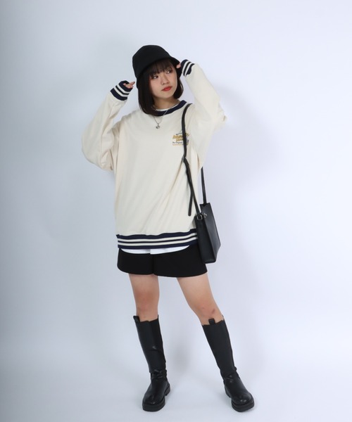 Salong hameu(サロン ハミュー)の「ヴィンテージ レトロ バックプリント リンガースウェット トップス メンズ レディース/トレーナー プルオーバー(スウェット・レディース・オフホワイト/イエロー/ホワイト系その他/ネイビー・M/L/LL)」の9枚目の写真