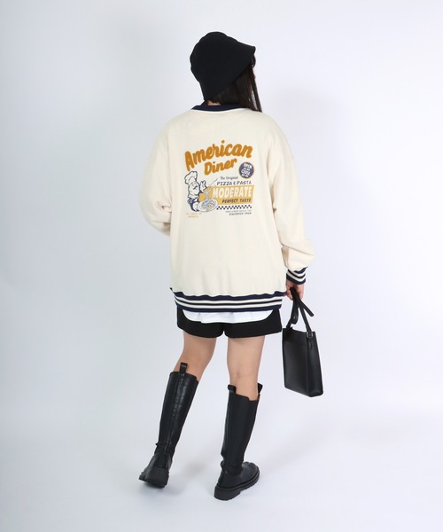 Salong hameu(サロン ハミュー)の「ヴィンテージ レトロ バックプリント リンガースウェット トップス メンズ レディース/トレーナー プルオーバー(スウェット・レディース・オフホワイト/イエロー/ホワイト系その他/ネイビー・M/L/LL)」の16枚目の写真