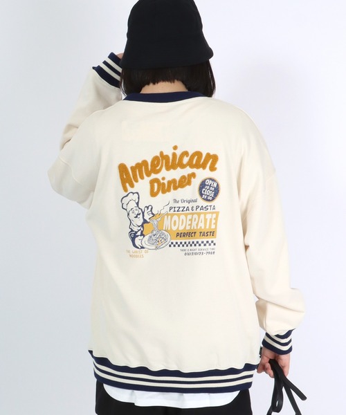 Salong hameu(サロン ハミュー)の「ヴィンテージ レトロ バックプリント リンガースウェット トップス メンズ レディース/トレーナー プルオーバー(スウェット・レディース・オフホワイト/イエロー/ホワイト系その他/ネイビー・M/L/LL)」の15枚目の写真