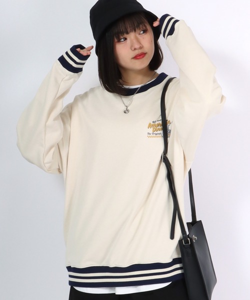 Salong hameu(サロン ハミュー)の「ヴィンテージ レトロ バックプリント リンガースウェット トップス メンズ レディース/トレーナー プルオーバー(スウェット・レディース・オフホワイト/イエロー/ホワイト系その他/ネイビー・M/L/LL)」の14枚目の写真