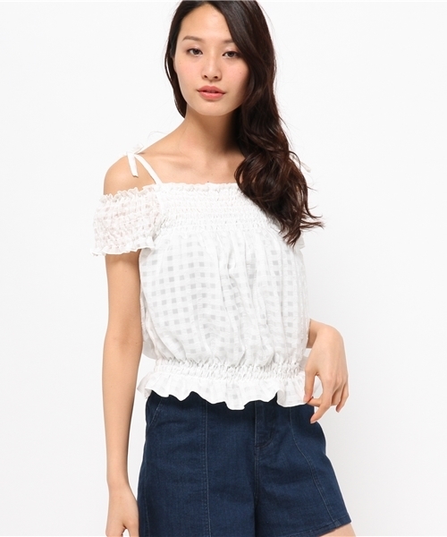 WEGO(ウィゴー)の「WEGO/ギンガムシャーリングブラウス(シャツ/ブラウス・レディース・ホワイト系その他/ブラック系その他/ブルー系その他/イエロー系その他・FREE)」の2枚目の写真