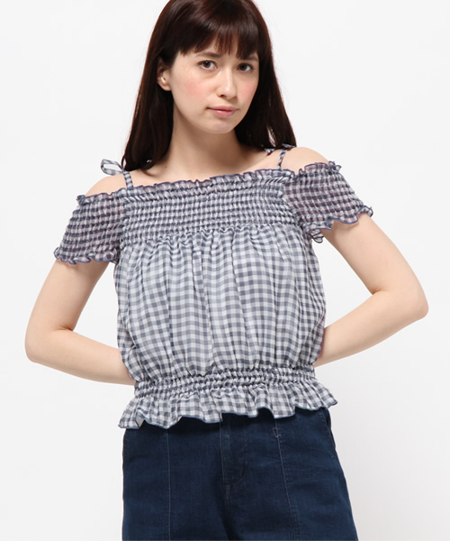 WEGO(ウィゴー)の「WEGO/ギンガムシャーリングブラウス(シャツ/ブラウス・レディース・ホワイト系その他/ブラック系その他/ブルー系その他/イエロー系その他・FREE)」の1枚目の写真