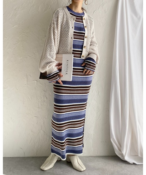 She's Closet(シーズクローゼット)の「前後2WAYメッシュ透かし編みボリュームスリーブショート丈コットンニットカーディガン(カーディガン/ボレロ・レディース・グリーン/アイボリー/グレイッシュベージュ/チェリーレッド/ブラック・FREE)」の7枚目の写真