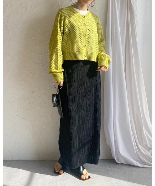 She's Closet(シーズクローゼット)の「前後2WAYメッシュ透かし編みボリュームスリーブショート丈コットンニットカーディガン(カーディガン/ボレロ・レディース・グリーン/アイボリー/グレイッシュベージュ/チェリーレッド/ブラック・FREE)」の8枚目の写真